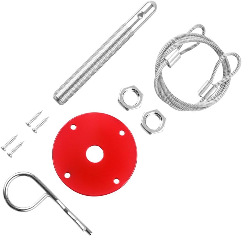 Sandfren Car Hood Pins Kit, Stainless Steel Vehicle Engine Pin Plate Bonnet Lock Clip, Modified Auto Racing Exterior Locking Latches Lanyard Rope Set for Reducing Shaking, Universal Fit (Red) - Image 3